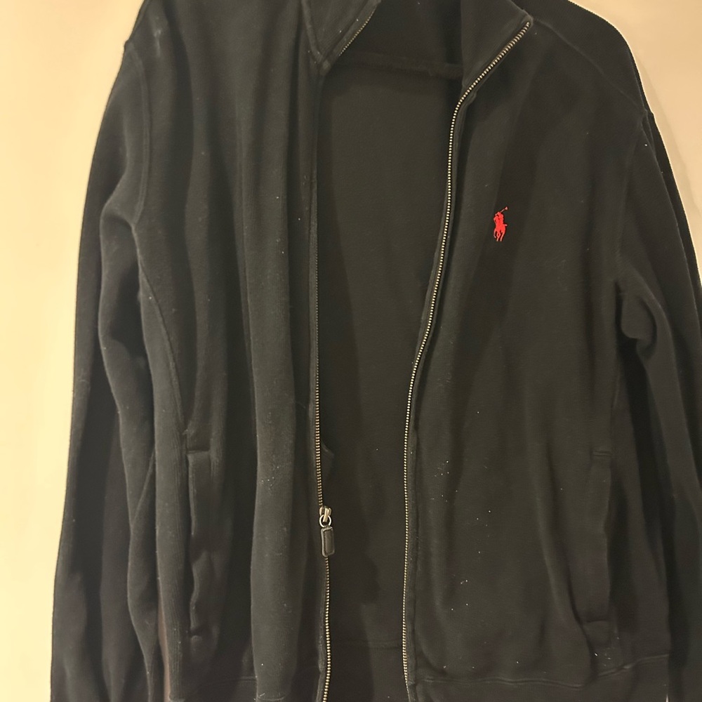 Polo by Ralph Lauren Black Zip-Up Sweater with Red Logo